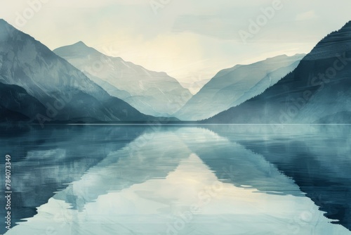 Serene Mountain Lake Landscape, Tranquil Nature Scene photo