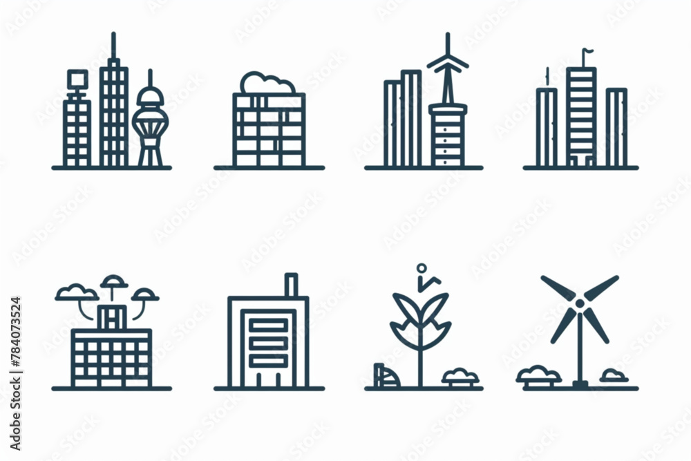 Line icons about green city. Sustainable development. Thin line icon set. Symbol collection in transparent background. Editable vector stroke. 512x512 Pixel Perfect. vector icon, white background, bla