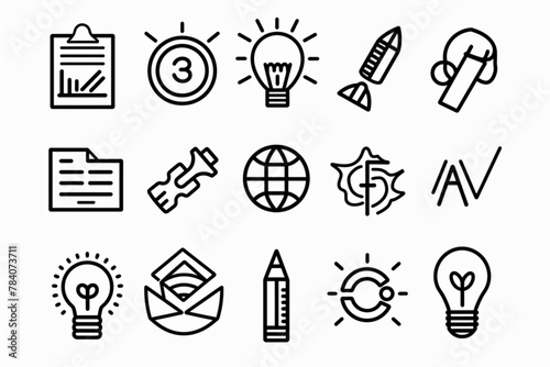 Line icons about creative ides and solutions. Outline symbol collection. Editable vector stroke. 64x64 Pixel Perfect. vector icon, white background, black colour icon photo