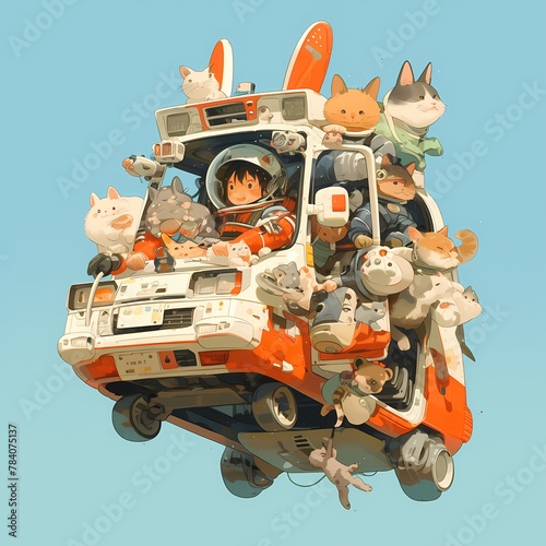 An Exciting Journey with a Group of Cute Cats and Dogs in an Unlikely Vehicle: A Futuristic Vacuum