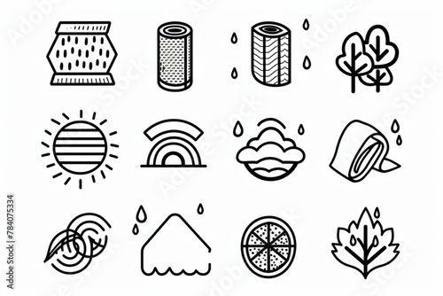 Line icons about waterproof fabrics and absorbent fabrics. Outline symbol collection. Editable vector stroke. 64x64 Pixel Perfect. vector icon, white background, black colour icon