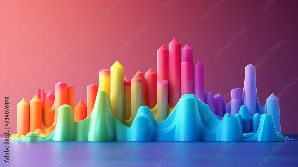 3D render clay style of A Chart graph, flat color, isolated on pure solid background , High detail, High resolution,