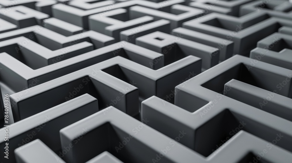 Geometric shapes forming an intricate maze, rendered in 3D style Geometric shapes forming an intricate maze, rendered in 3D style
