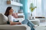 Relaxed Woman Enjoying Home Entertainment, Leisure Concept