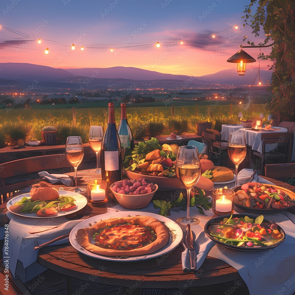 Coveted vineyard vista: A sun-set dinner for two amidst nature's bounty.
