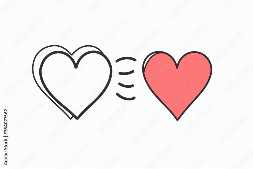 One continuous drawing of heart and color shape love sign. Thin contour and romantic symbol for greeting card and web banner in simple linear style. Editable stroke. Doodle outline vector illustration