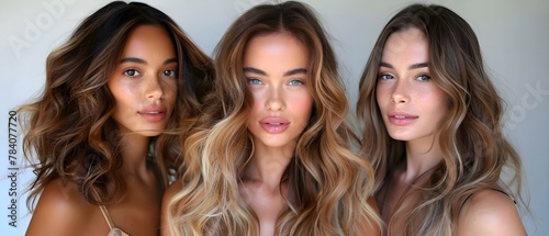 Balayage Beauty: A Spectrum of Styled Hair. Concept Hair Styling, Coloring Techniques, Beauty Trends, Balayage Inspiration, Haircare Tips photo