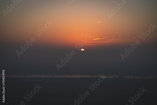 Luxor, Egypt - October 27, 2022. Sunrise from the balloon near Luxor temple.