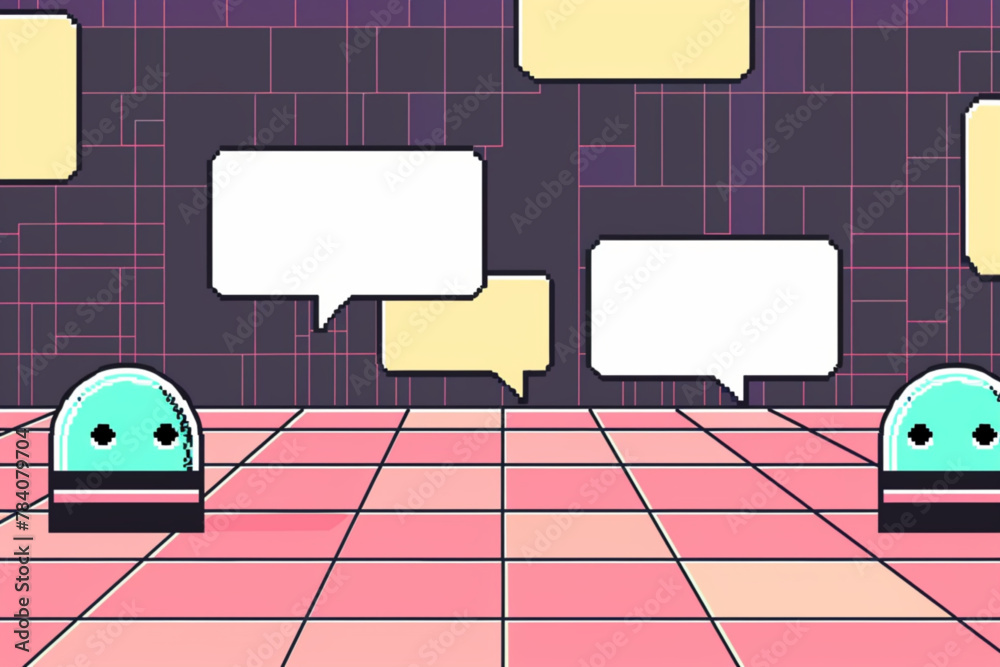 Pixel art dialogue box old computer aesthetics. Speech bubbles in the ...