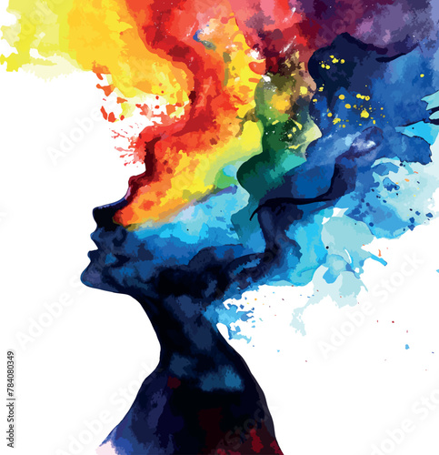 Abstract beautiful woman face drawn with watercolor