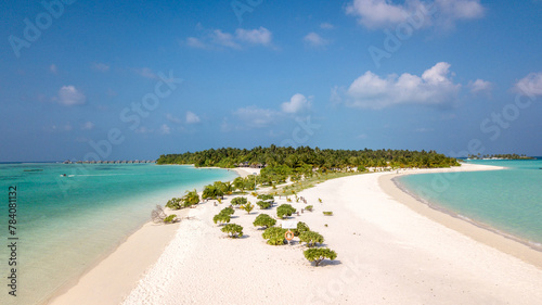 Aerial shot of a beach in the Maldives
