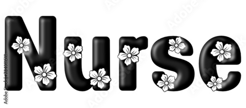 nurse - name black color - written with engraved typical Hawaiian hibiscus flowers- word for websites, e-mail, sublimation greetings, banners, cards, t-shirt, sweatshirt, prints, cricut, silhouette,