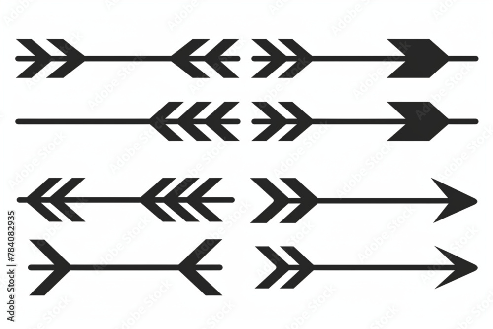 Straight long horizontal arrow set. Vector illustration flat style. Isolated on white background. vector icon, white background, black colour icon