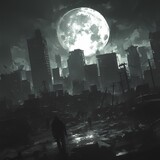Majestic and Melancholic: A Moonlit View of a Decaying City Post-Zombie Apocalypse