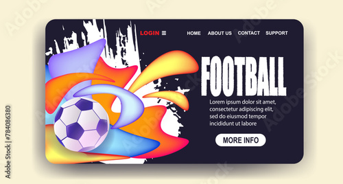 Abstract soccer ball with dynamic shapes on a website interface, vector illustration, on a dark background, concept of sports and web design. Vector illustration