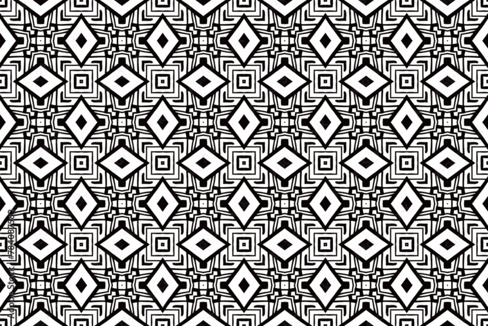 Seamless Tile Design Geometric Textile Graphic Fabric Texture Background Interior Digital Wallpaper Cloth Fashion Template Art Symmetric Visual Pattern.