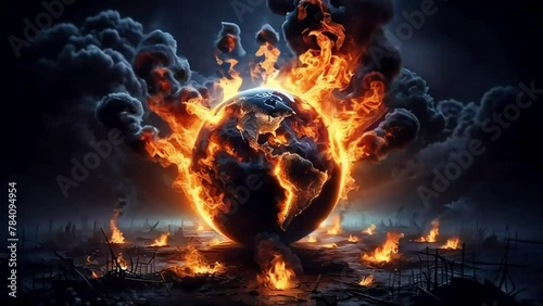 Global Crisis, Planet Earth Engulfed in Flames  photo