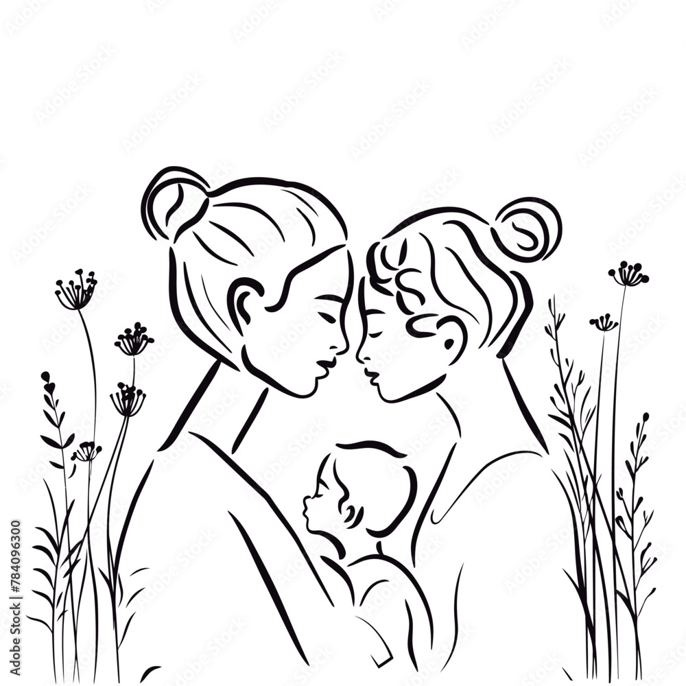 Hand drawn art vector mother and kid Hand drawn art vector mother and kid