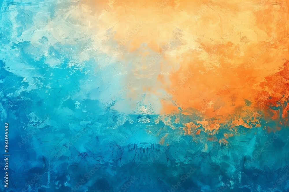 colorful vibrant aged horizontal background in medium turquoise pastel orange and royal blue digital ilustration