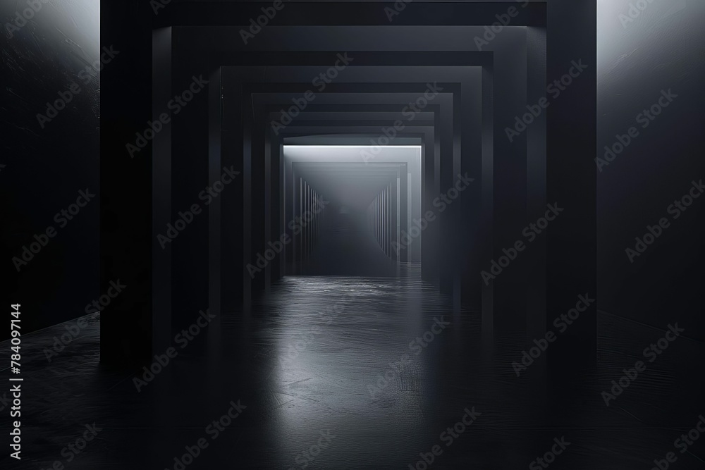 dark and moody abstract background with black color empty room space and mysterious geometric shapes 3d illustration digital ilustration