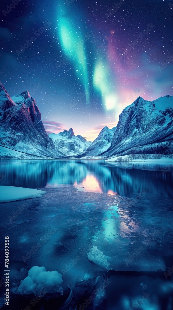 A beautiful landscape with a lake and mountains in the background A beautiful landscape with a lake and mountains in the background