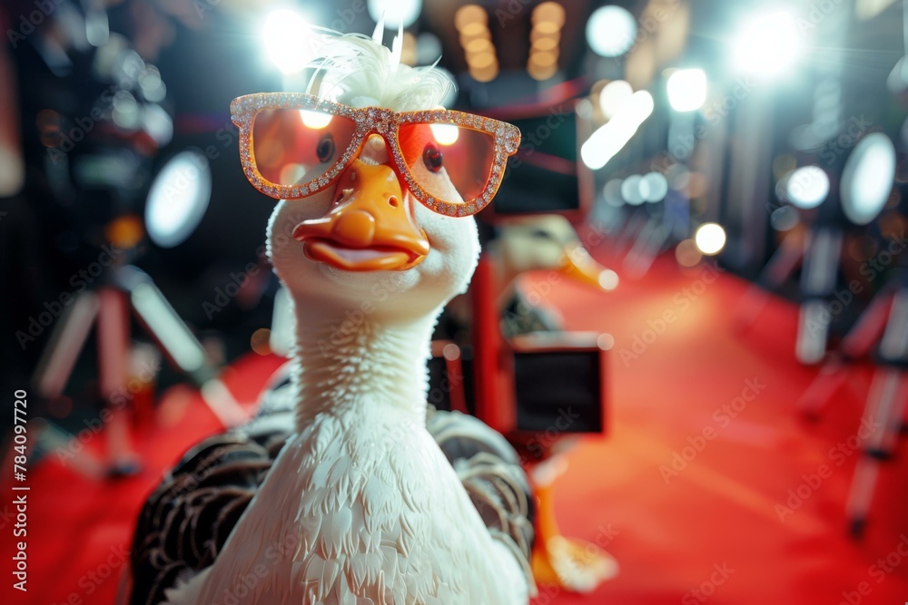 Fototapeta premium Glamorous Duck on Red Carpet, Celebrity Event Concept