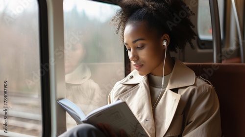 A Woman Reading on Train photo