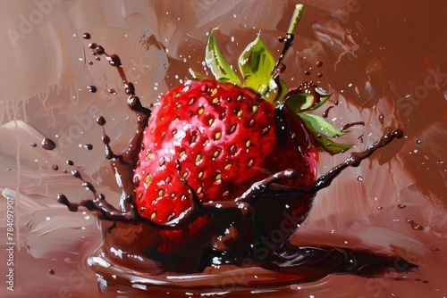 delectable chocolatedipped strawberry with liquid splash indulgent dessert still life painting