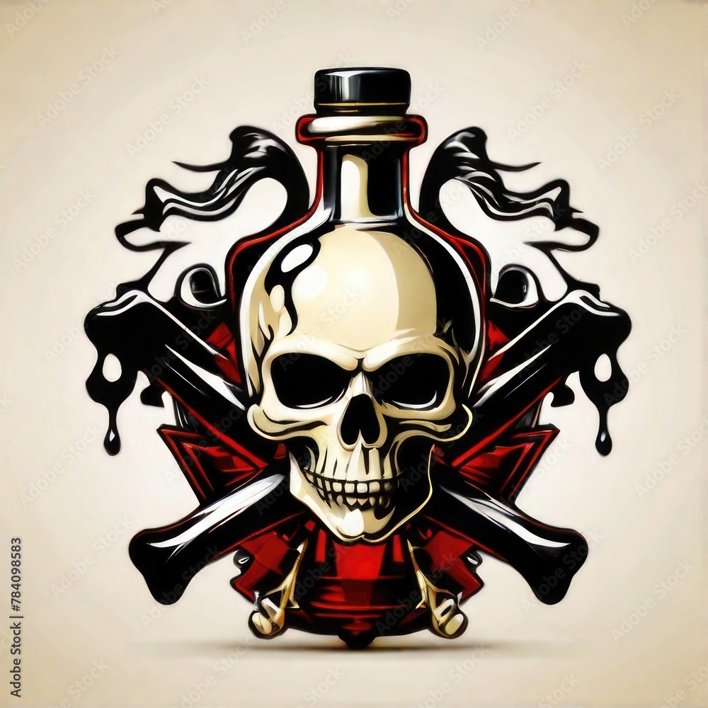 Bold vector-style poison bottle logo with skull and crossbones Bold vector-style poison bottle logo with skull and crossbones