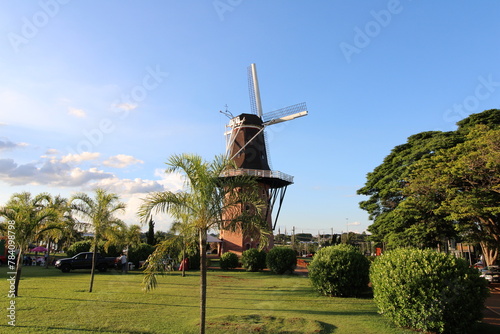 Iconic windmill representing the dutch immigration, in the city of Holambra, São Paulo, Brazil.