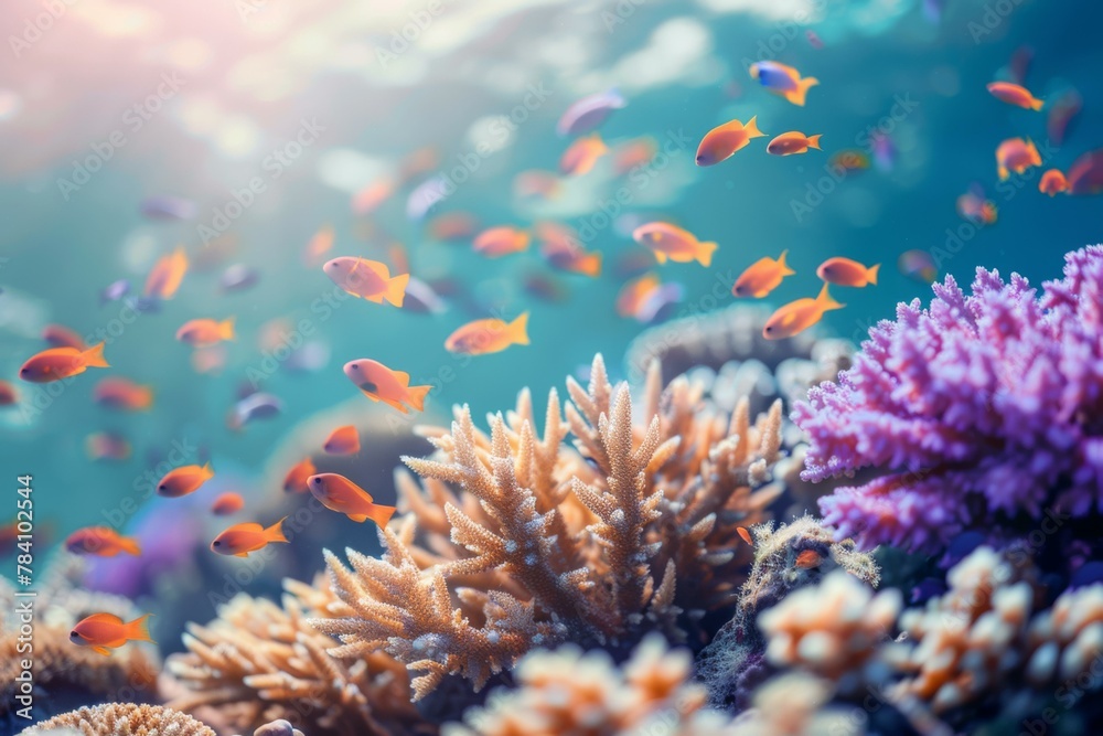 Vibrant Underwater Scene with Tropical Fish and Coral Reefs