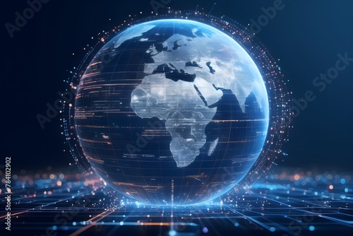 Digital world globe  concept of global network and connectivity on Earth  high speed data transfer and cyber technology  information exchange and international telecommunication