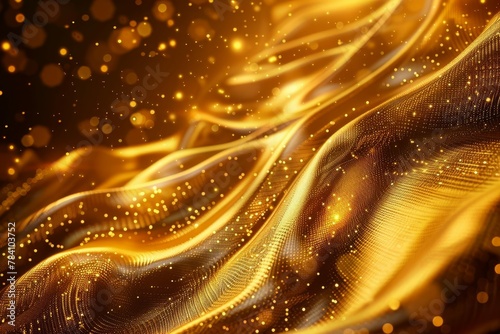 luxurious golden abstract background with flowing liquid metal texture and shiny particles elegant design element digital ilustration