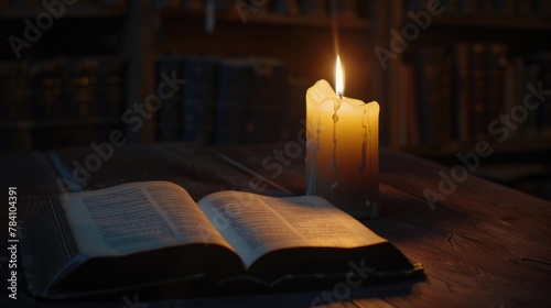 reading book with candle at night