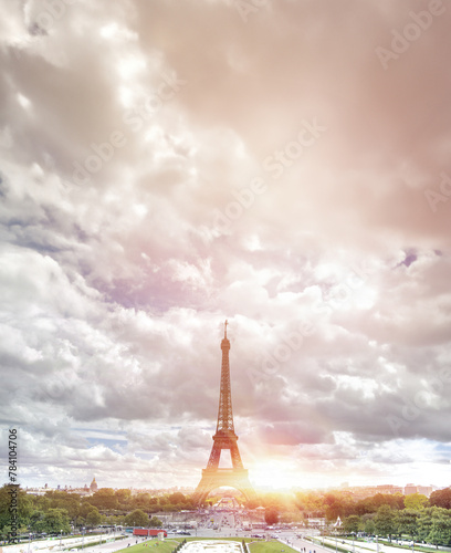 Eiffel Tower from Champ de Mars, Paris, France.