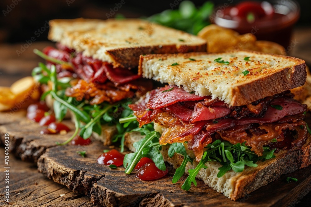 Delicious Classic BLT Sandwich on Wooden Board Delicious Classic BLT Sandwich on Wooden Board