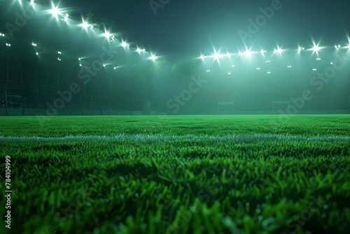 grand universal grass stadium illuminated by spotlights empty green playground digital 3d sports background digital ilustration
