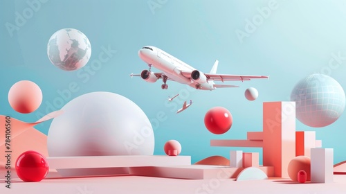 A dynamic composition featuring isolated flying objects in a modern 3d style AI generated illustration