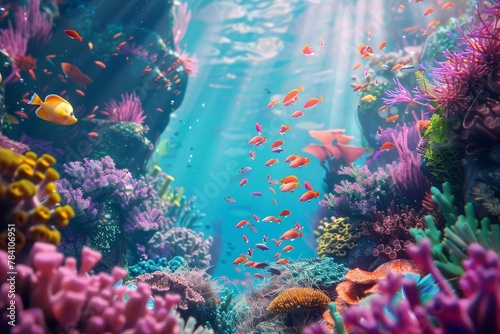 magical underwater scene with coral reefs and tropical fish vibrant ocean life illustration © Lucija
