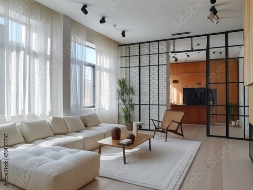 Cozy apartment in minimalist style. AI generative.