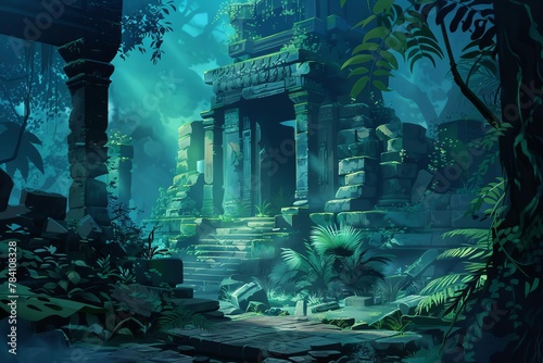 mysterious ancient ruins in a dense jungle lost civilization concept illustration