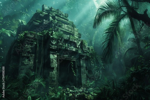 mysterious ancient stone ruins in dense jungle adventure exploration concept digital painting digital ilustration
