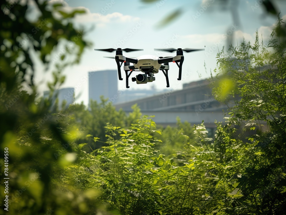 Drone participating in ecological programs for urban environmental monitoring