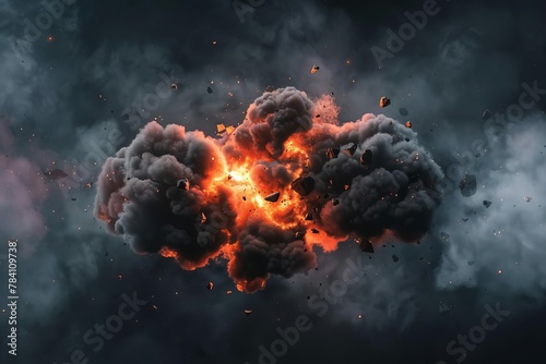 realistic bomb explosion with smoke and debris digital ilustration photo
