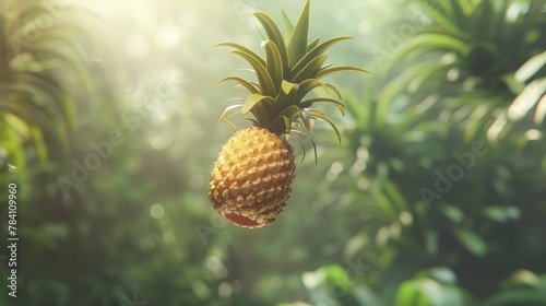 A whimsical 3d rendered flying pineapple AI generated illustration