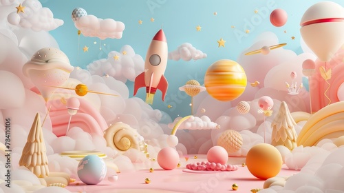 A whimsical mix of flying objects in a 3d isolated setting   AI generated illustration