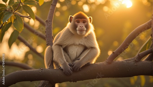 japanese macaque sitting on a tree