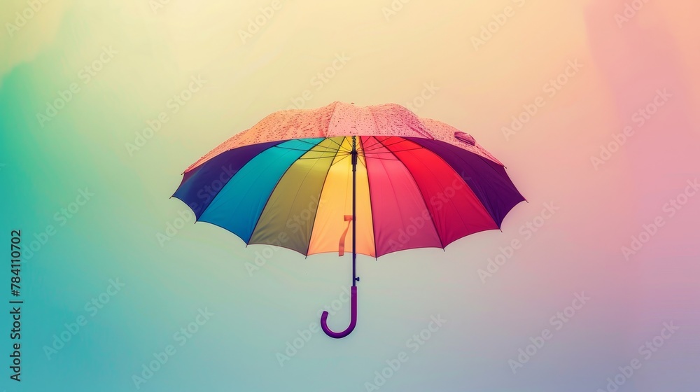 Adorable rainbow umbrella floating in mid-air  AI generated illustration