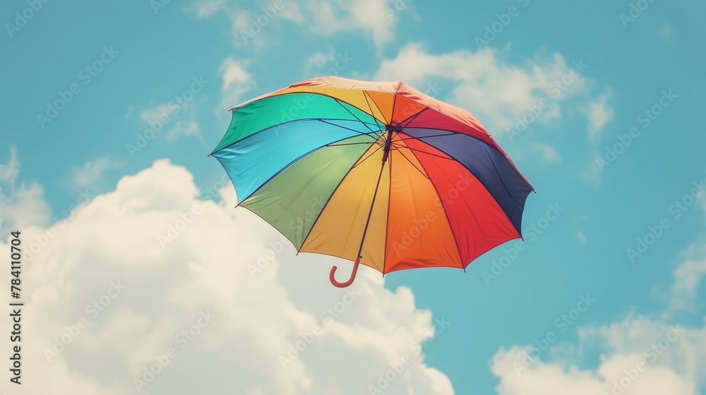 Adorable rainbow umbrella floating in mid-air   AI generated illustration