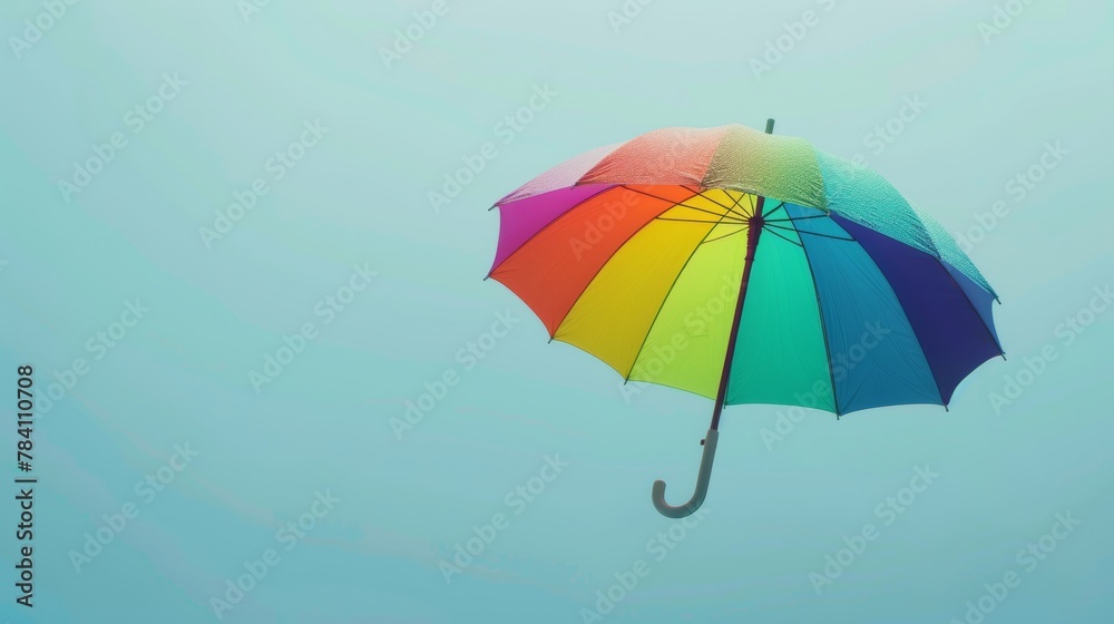 Adorable rainbow umbrella floating in mid-air   AI generated illustration